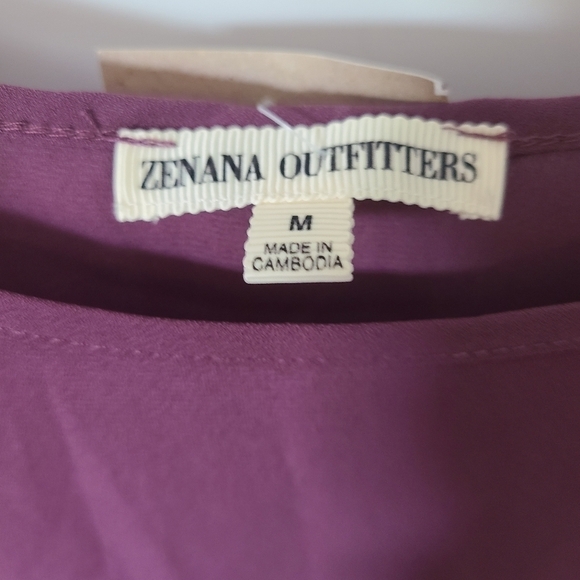 ZENANA Short Sleeve Boat Neck Eggplant Color Sheer Top Size Medium NWT - Picture 5 of 7
